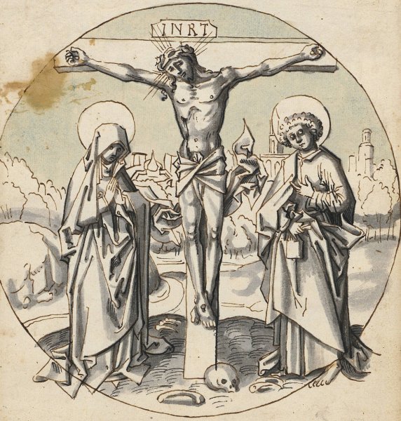 Crucifixion of Christ with Mary and John  by Hans Holbein The Elder - Hand-Painted Oil Painting Reproduction