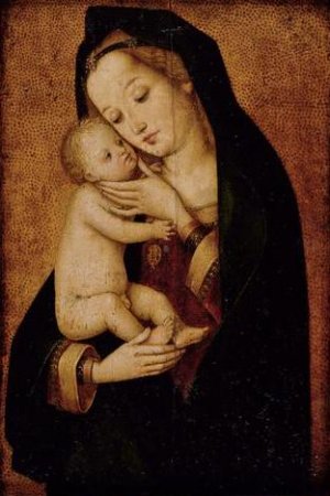 Maria, das Kind Liebkosend