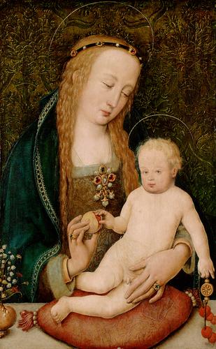Maria, Dem Kind Einen Granatapfel Reichend by Hans Holbein The Elder - Hand-Painted Oil Painting Reproduction