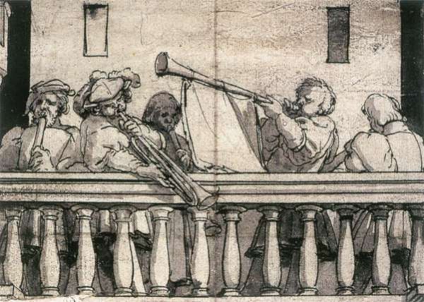 Main Product Photo of Musicians on a Balcony Painting by Hans Holbein The Younger