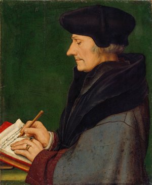 Portrait of Erasmus of Rotterdam Writing by Hans Holbein The Younger Oil Painting