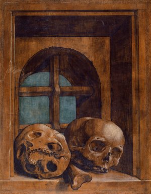 Two Skulls In A Window Niche by Hans Holbein The Younger Oil Painting