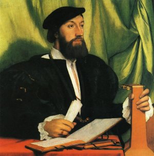 Unknown Gengleman with Music Books and Lute by Hans Holbein The Younger Oil Painting