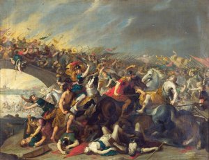 Fight with Amazons by Hans Jordaens The Elder Oil Painting