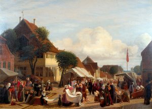 En markedsdag i Fredericia by Hans Jorgen Hammer Oil Painting