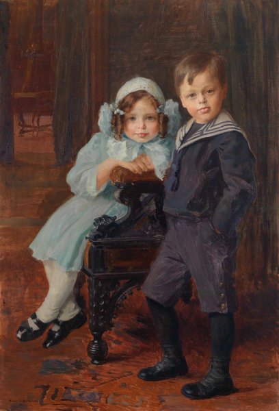 Geschwister by Hans Larwin - Hand-Painted Oil Painting Reproduction