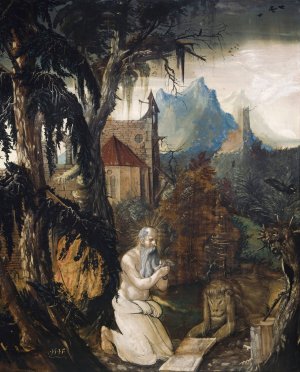 Saint Jerome in the Wilderness by Hans Leu The Younger Oil Painting