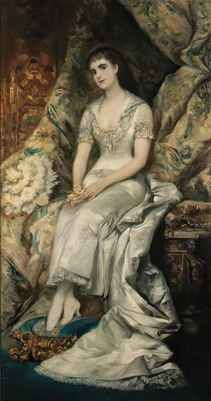 A Portrait Of A Seated Lady, Possibly Countess Bianca Teschenberg Oil painting by Hans Makart