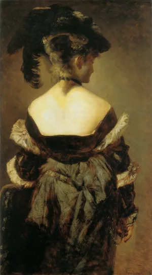 Dame mit Federhut in Ruckenansicht by Hans Makart - Oil Painting Reproduction