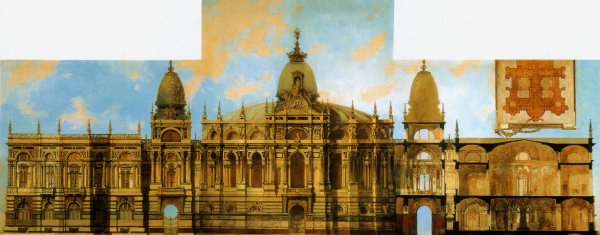 Main Product Photo of Entwurfe fur Einen Palast, Rueckseit und aufgeklebter Grundriss Painting by Hans Makart