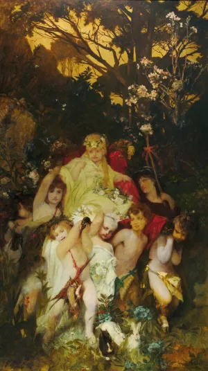 Modern Amoretti Oil painting by Hans Makart