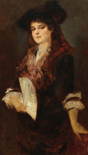 Portrait Of A Lady With A Fan by Hans Makart Oil Painting
