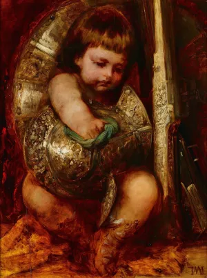 Putto, Cleaning The Arms Of Mars by Hans Makart Oil Painting