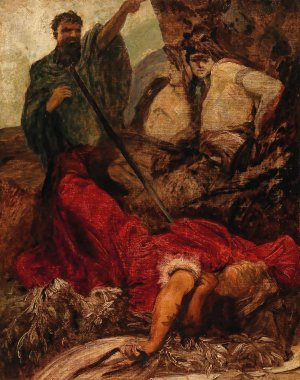 The Death of Siegfried, the Giant Hagen Throwing Siegfried into a Gorge by Hans Makart Oil Painting