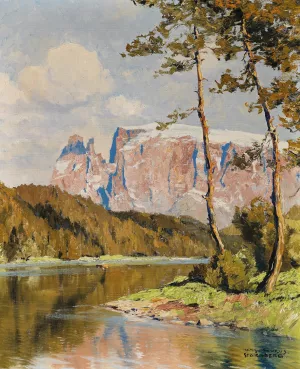 Costalovarasee mit Schlern Oil painting by Hans Maurus