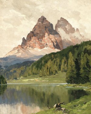 Lake Misurina with Tre Cime di Lavaredo by Hans Maurus Oil Painting
