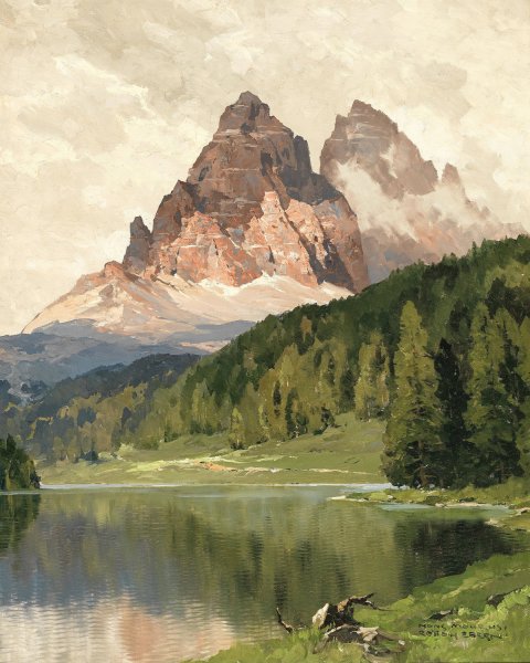 Main Product Photo of Lake Misurina with Tre Cime di Lavaredo Painting by Hans Maurus