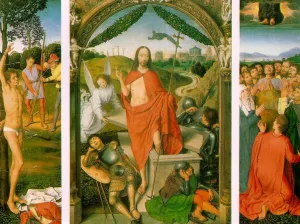 The Resurrection, with the Martyrdom of Saint Sebastian and the Ascension Triptych by Hans Memling - Oil Painting Reproduction