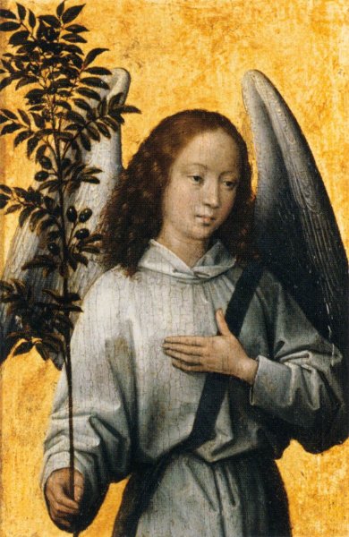 Main Product Photo of Angel with an Olive Branch, Emblem of Divine Peace Painting by Hans Memling