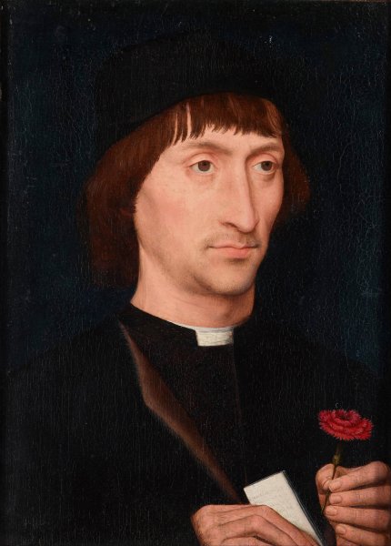 Main Product Photo of Portrait of a Man with a Pink  Painting by Hans Memling
