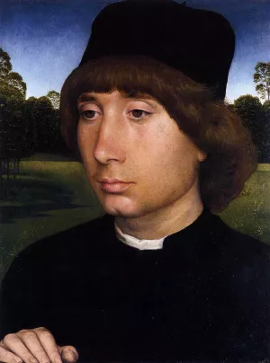 Portrait of a Young Man Before a Landscape painting by Hans Memling