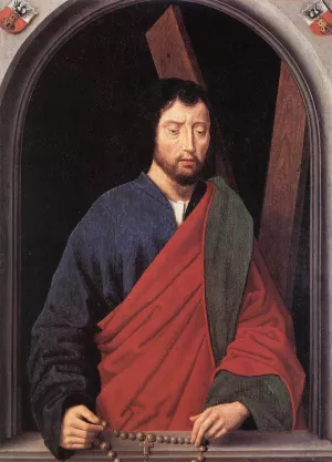 St Andrew Left Wing of a Diptych, Reverse by Hans Memling - Oil Painting Reproduction