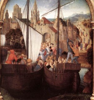 St Ursula Shrine: Arrival in Basel Scene 2 Oil painting by Hans Memling