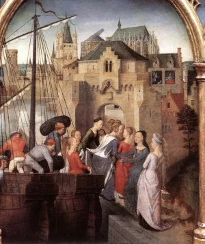 St Ursula Shrine: Arrival in Cologne Scene 1 by Hans Memling - Oil Painting Reproduction