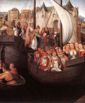 St Ursula Shrine: Departure from Basel Scene 4 Oil painting by Hans Memling