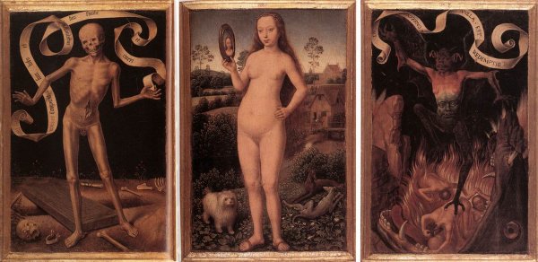 Triptych of Earthly Vanity and Divine Salvation Front by Hans Memling - Hand-Painted Oil Painting Reproduction