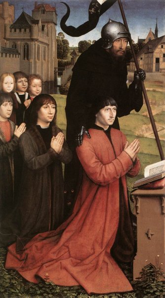 Main Product Photo of Triptych of the Family Moreel Left Wing Painting by Hans Memling