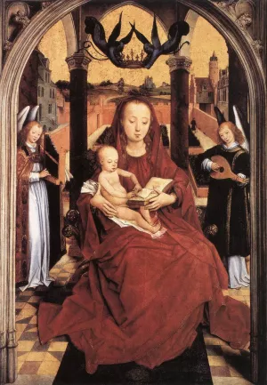 Virgin and Child Enthroned with two Musical Angels by Hans Memling - Oil Painting Reproduction