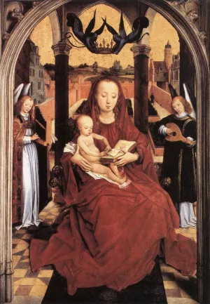 Virgin and Child Enthroned with two Musical Angels Oil painting by Hans Memling