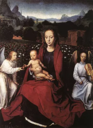 Virgin and Child in a Rose-Garden with Two Angels painting by Hans Memling