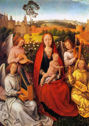 Virgin and Child with Musician Angels by Hans Memling - Oil Painting Reproduction