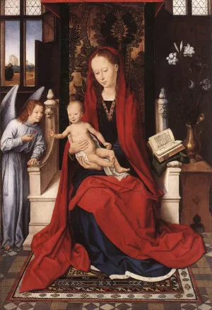 Virgin Enthroned with Child and Angel Oil painting by Hans Memling