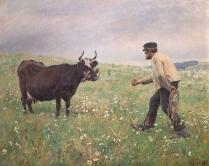 En ko los by Hans Michael Therkildsen Oil Painting