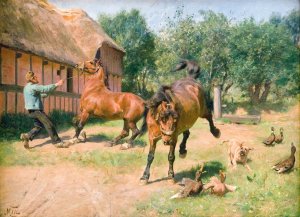 Kade heste by Hans Michael Therkildsen Oil Painting