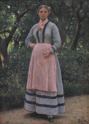 Ung pige i en have by Hans Michael Therkildsen Oil Painting