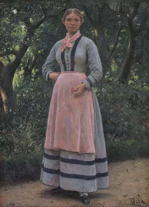 Ung pige i en have by Hans Michael Therkildsen Oil Painting