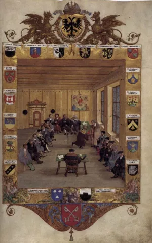 Meeting of the Regensburg Council painting by Hans Mielich