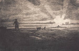 Bonden gaar paa Marken ud by Hans Nikolaj Hansen Oil Painting