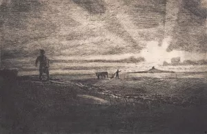 Bonden gaar paa Marken ud by Hans Nikolaj Hansen Oil Painting