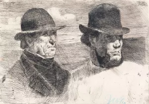 De to fyrkarle by Hans Nikolaj Hansen Oil Painting