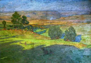 Highland landscape at sunset by Hans Richard Von Volkmann Oil Painting