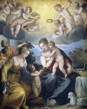 Virgin and Child with Young John the Baptist and Saint Catherine by Hans Rottenhammer Oil Painting
