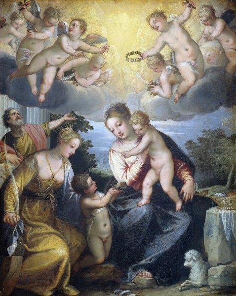 Virgin and Child with Young John the Baptist and Saint Catherine  by Hans Rottenhammer - Hand-Painted Oil Painting Reproduction