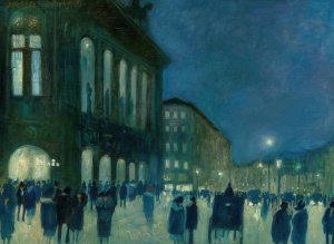View of the Vienna Staatsoper at Night by Hans Ruzicka-Lautenschlaeger Oil Painting