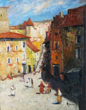 Mediterranes Stadtmotiv mit belebter Gasse by Hans Ruzicka-Lautenschlager Oil Painting