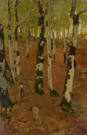 Beech Grove with Wood Gatherer by Hans Sandreuter Oil Painting